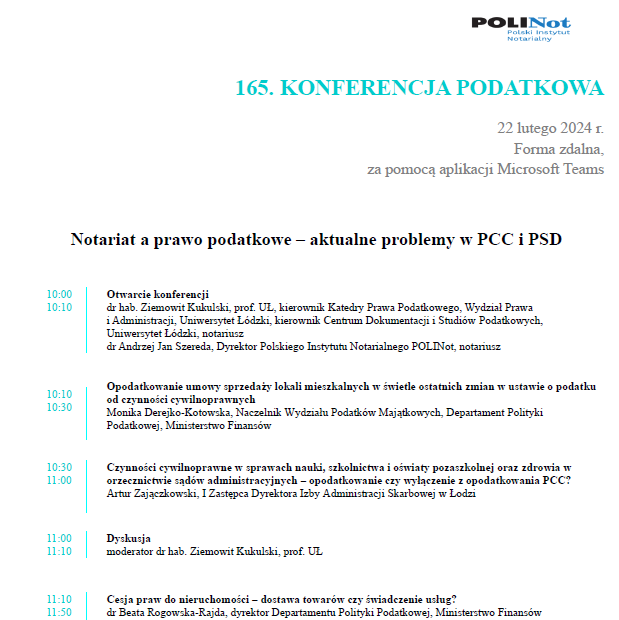 165. Konferencja Podatkowa CDiSP UŁ „Notariat A Prawo Podatkowe ...