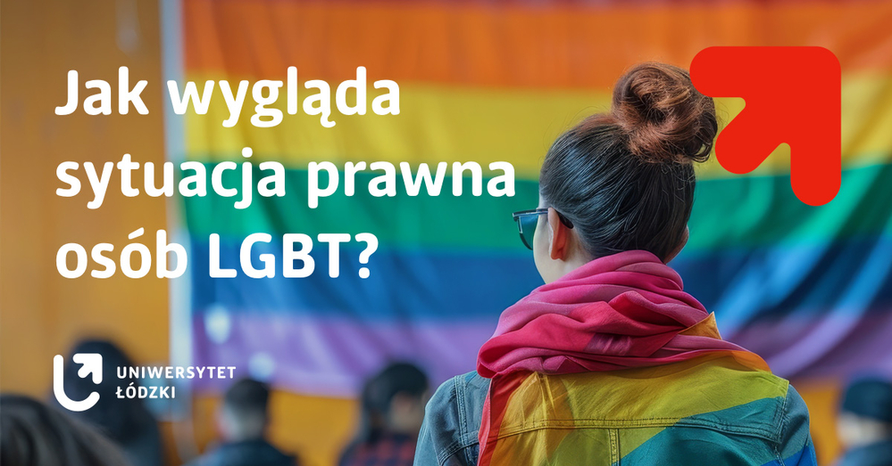 A person with a rainbow flag on their shoulders seen from behind against the background of a rainbow flag and the inscription "What is the legal situation of LGBT people?"