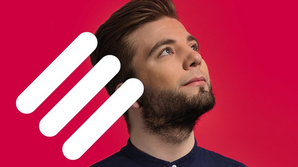 Ilustracja do wartości odwaga - mężczyzna na czerewonym tle