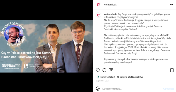 Facebook WPiA - dr Lachowski i dr Piątkowski