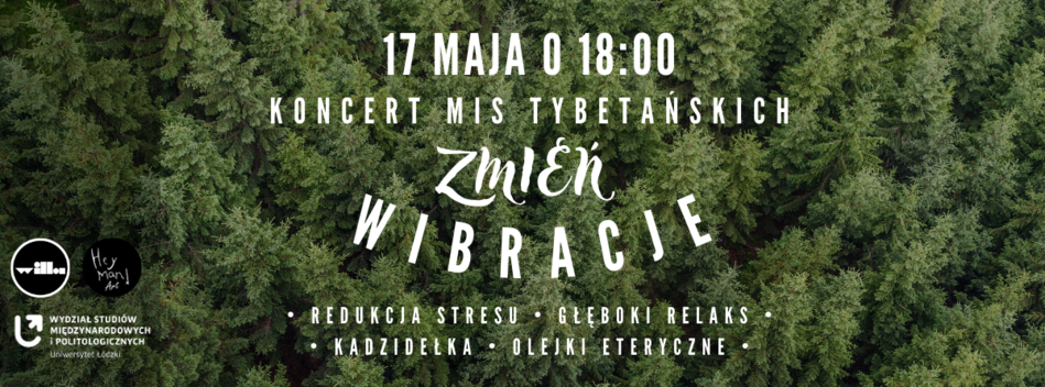 A poster of the event, white letters on a background of green trees