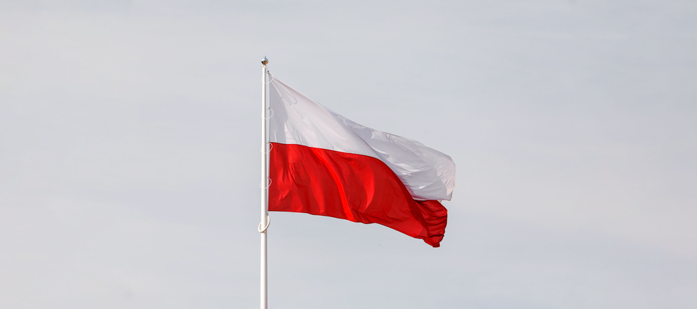 Polish flag flying on the flagpole